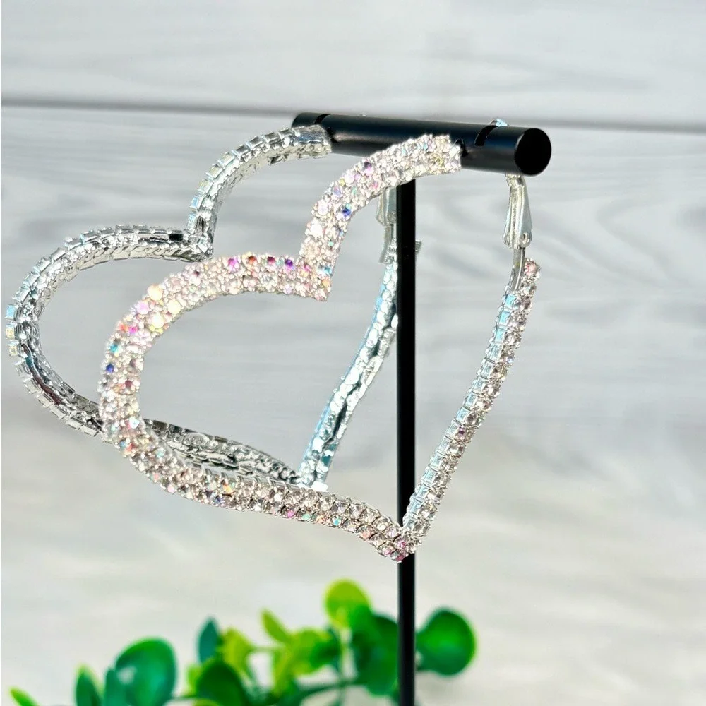 Sparkling Rhinestone‎ Heart Hoop Earrings